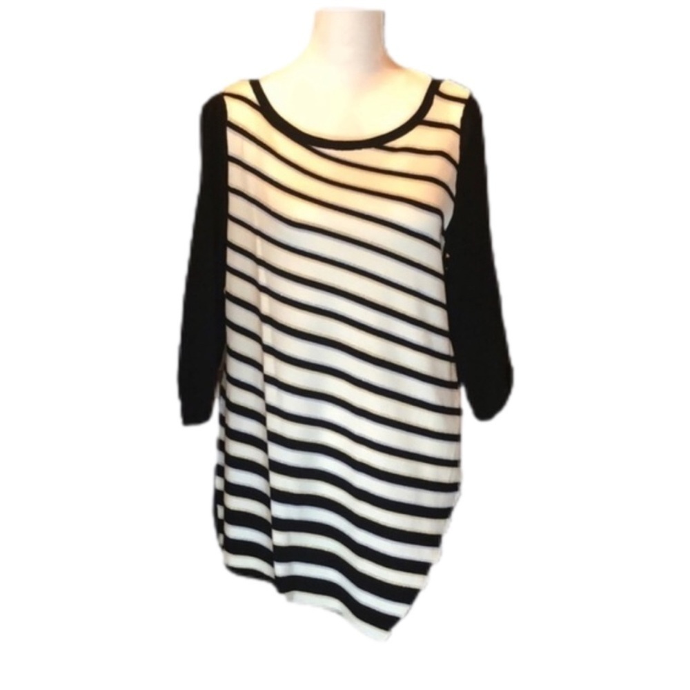WHITE HOUSE BLACK MARKET Asymmetrical Striped Sweater Tunic, Size M. NWT! - Picture 3 of 12